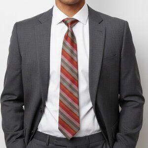 BCBG Attitude 100% Silk Tie Red Pink Grey Chevron Herringbone Hand Sewn
